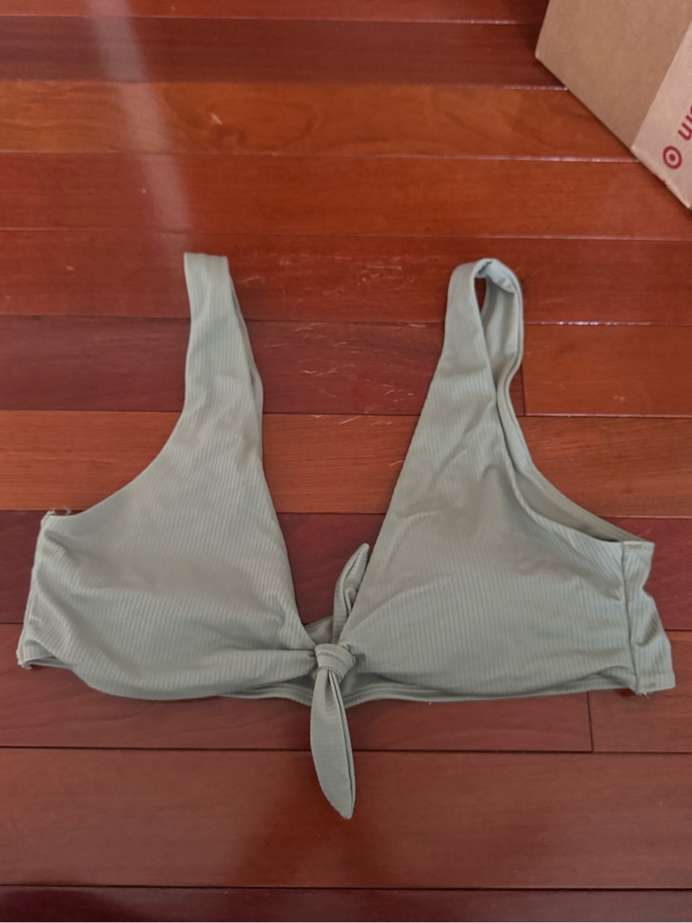 No Boundaries Sage Ribbed Bikini Top with Front Tie